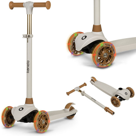 Lionelo Jessy Kinderroller – 3-Rad-Roller – Spielzeug für Kinder ab 3 Jahren – bis 50 kg – LED-Beleuchtung in den Rädern – höhenverstellbar 65–70–75–80 cm