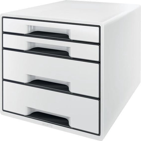 Leitz Wow Cube Schubladenelement mit 4 Schubladen – Aufbewahrung mit Fächern – für Büro und Heimarbeit – ideal für das Heimbüro – Weißgrau