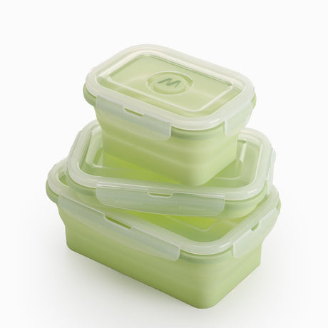 Muitomas Lunchbox-Set – 3-teilig – Silikon – faltbar – mit Deckel – mikrowellen-, spülmaschinen- und gefriergeeignet – grün