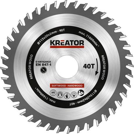 Kreator krt020435 Sägeblatt Holz – ø115 mm – 40 t
