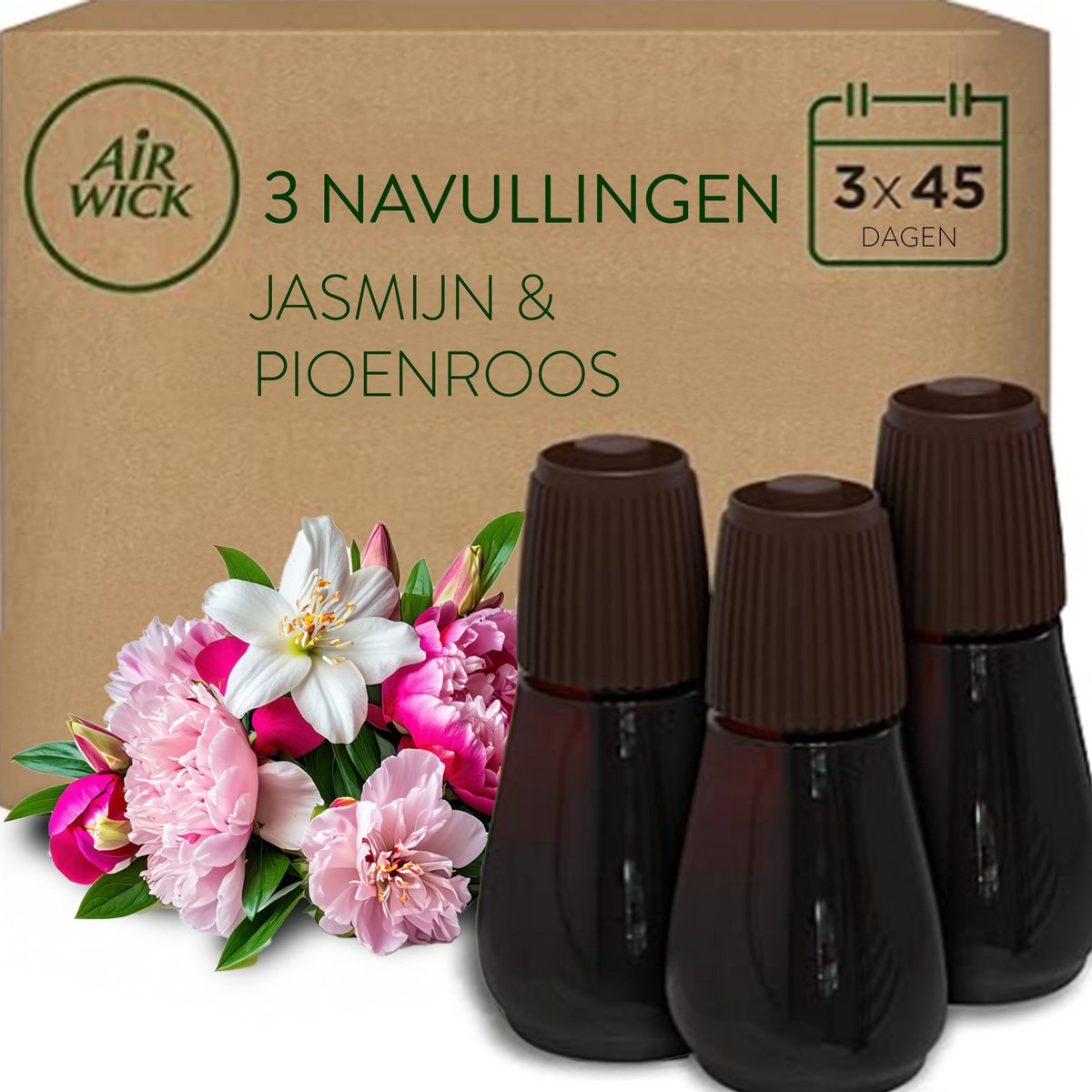 Air Wick Essential Mist, 3 Nachfüllungen mit erfrischender Pfingstrose und Jasmin