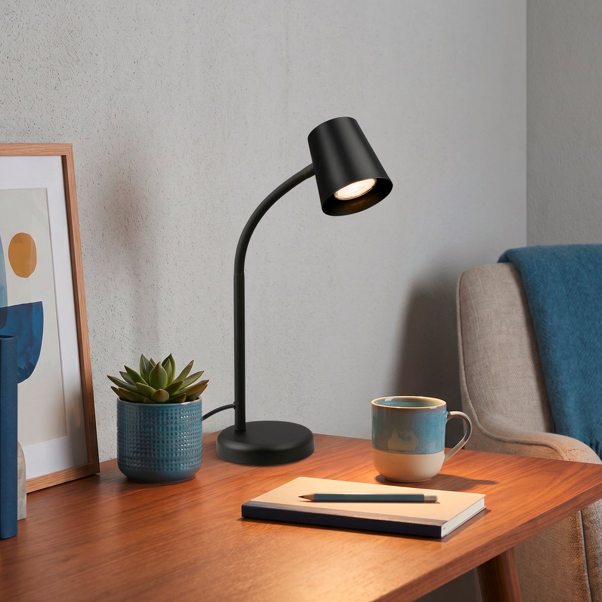Briloner skriva - Tischlampe - Schreibtischlampe - mit Kabel - drehbare Tischlampe - exkl. gu10 – 13 x 38,5 cm – schwarz