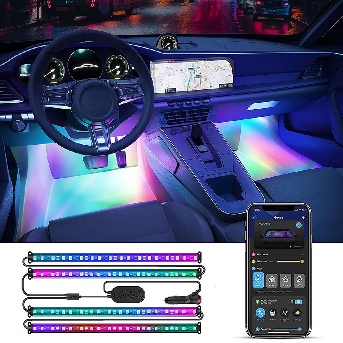 Govee Smart Car LED-Streifen RGB - 4x30 cm Innenbeleuchtung
