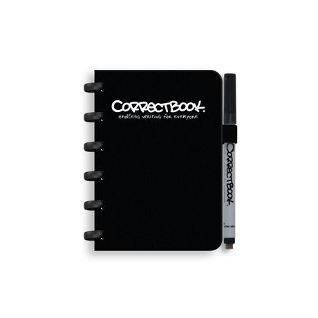 Correctbook a6 löschbares Notizbuch – wiederverwendbares Notizbuch – Tinte schwarz schwarz – blanko – inklusive Stiftwischtuch – kann mit zusätzlichen Seiten ergänzt werden