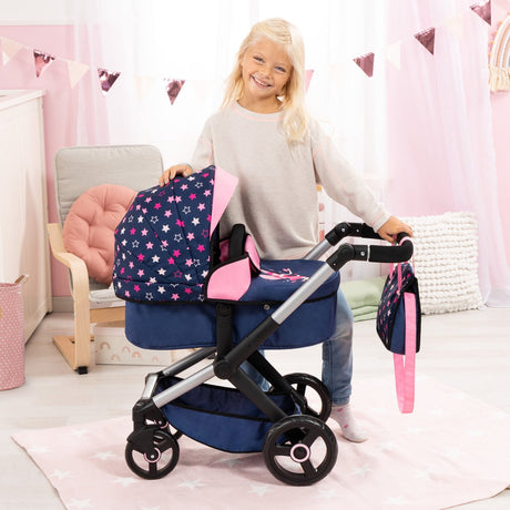 Bayer Design - Kombi-Puppenwagen XEO, Tasche, Blau, Rosa, Fee
