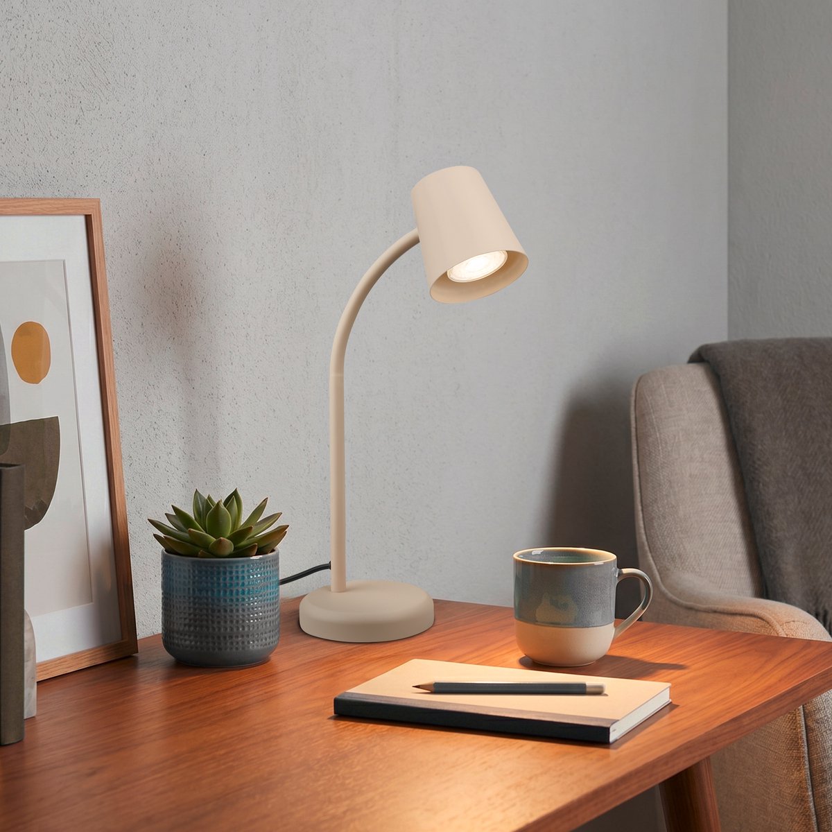 Briloner skriva - Tischlampe - Schreibtischlampe - mit Kabel - drehbare Tischlampe - exkl. gu10 – 13 x 38,5 cm – Beige