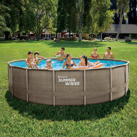 Summer Waves Frame Pool Rundgeflecht – ⌀488 x 122 cm – Schwimmbäder – inklusive Filterpumpe – Poolpumpe – Filterkartusche – Abdeckung – Bodenplane – Leiter – Wartungsset