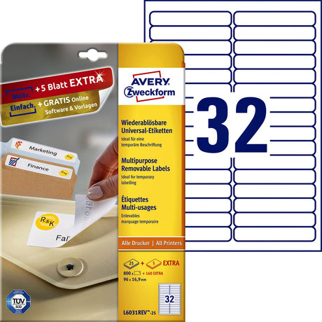 Markenlose, ablösbare Avery-Etiketten ohne Marke, 96 x 16,9 mm (25)