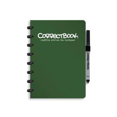 Correctbook a5 löschbares Notizbuch – Waldgrün – liniert – wiederverwendbares Notizbuch – inklusive Stiftwischtuch – kann mit zusätzlichen Seiten ergänzt werden