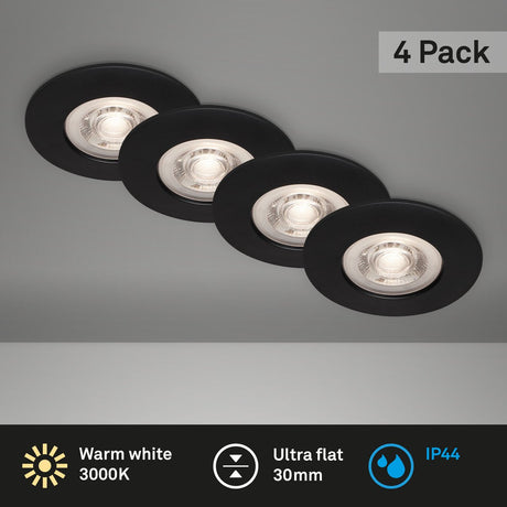 Briloner – 4er-Set LED-Einbaustrahler – Badezimmerbeleuchtung – ø9 cm – IP44 – 4,9 W – 480 lm – 3.000 K – Schwarz