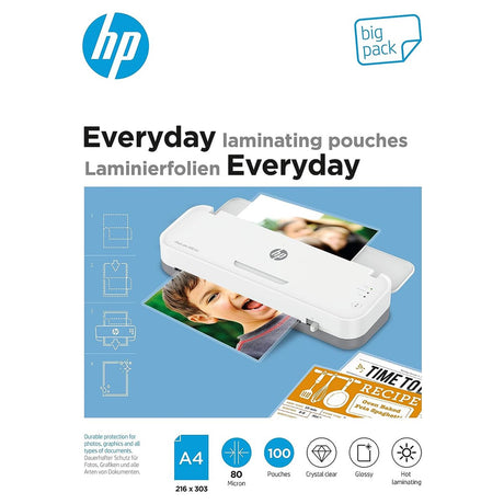 HP 9154 Alltags-Laminierfolien A4 Großpackung – Laminierfolien zum Heißlaminieren – transparent – 80 Mikron – 100 Stück