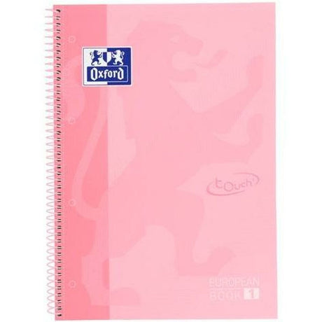 Oxford school europeanbook - notitieboek - gekleurde rand - a4+ - ruit 5mm - 80 vel - 4 gaats - hardcover - pastel roze