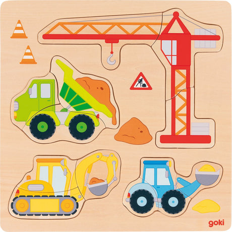 Goki Einsteckpuzzle - Baufahrzeuge - 12 Teile - Holz - 2 Jahre
