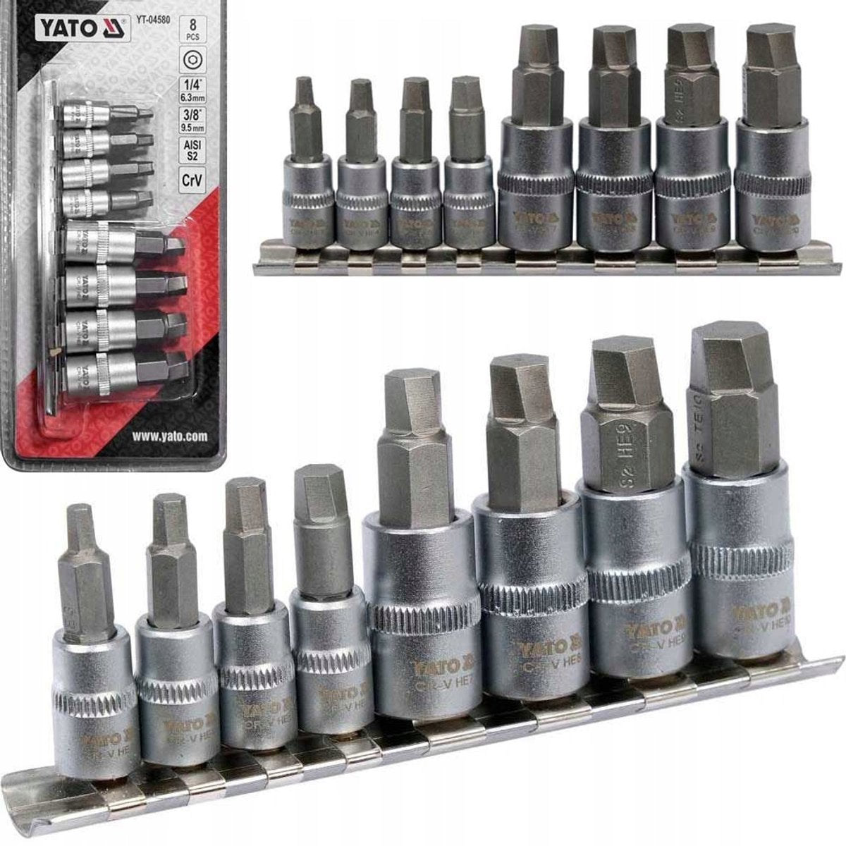 Yato yt-04580 Serie – Sechskant-Bit-Set – Spirale – 8-teilig – 1 4 und 3 8 Zoll