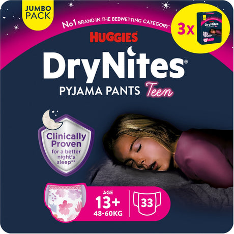 Drynites Huggies Windelhosen – Mädchen – 13+ Jahre (48–60 kg) – 33 Nachthosen – Jumbo-Packung