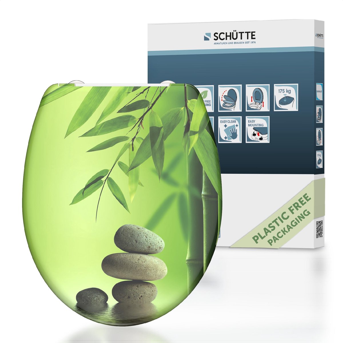 Schütte WC-Sitz 82365 grüner Garten – Duroplast – Absenkautomatik – klickbar – Edelstahlscharniere – Belastbarkeit bis 175 kg – Dekor – 3-seitiger Druck