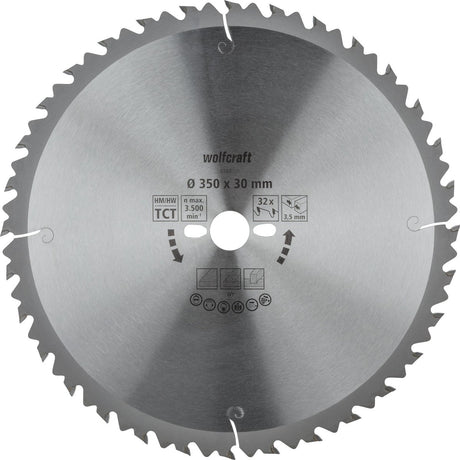 Wolfcraft - Säge-Tischkreissägeblatt 350x30mm - 32 Zähne - Sägeblatt für Tischkreissäge - Serie grün - 6666000