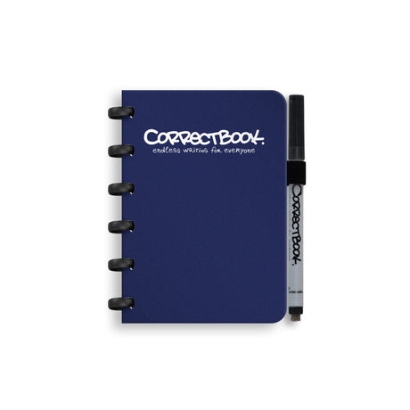 Correctbook A6 löschbares Notizbuch – wiederverwendbares Notizbuch – Mitternachtsblau – liniert – inklusive Stiftwischtuch – kann mit zusätzlichen Seiten ergänzt werden