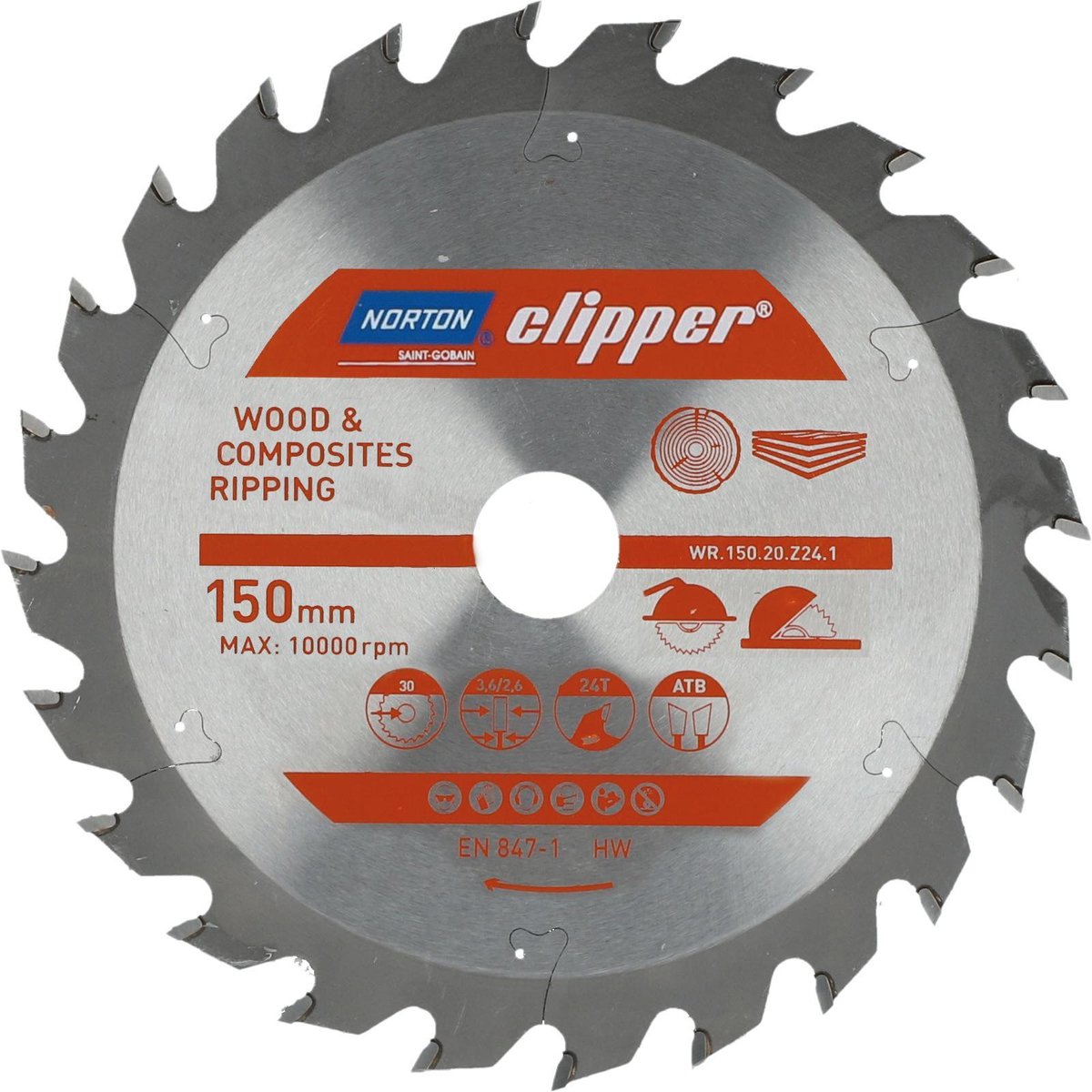 Norton - Kreissägeblatt - 150 mm - für Holz und Verbundwerkstoffe - 24 Zähne