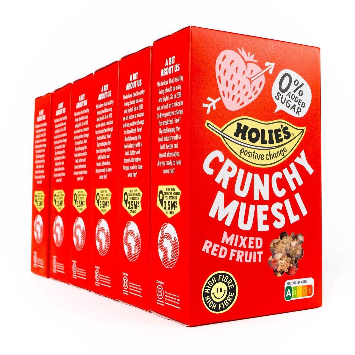 Holie's crunchy muesli mixed red fruit 6x 400gr - ontbijtgranen - suikervrij - gezond - vegan