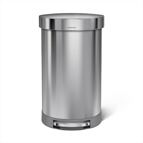 Halbrunder Treteimer von Simplehuman – 45 Liter – mit Taschenrand – gebürsteter Edelstahl