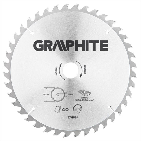 Graphit-Kreissägeblatt für Holz 250 mm, Bohrung 30 mm, Zähne 40, Stärke 3,2, Unterlegscheiben 16 20 25, TCT