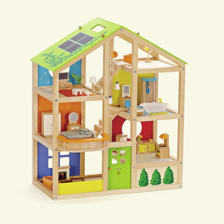 Hape 4-Jahreszeiten-Puppenhaus aus Holz mit Möbeln