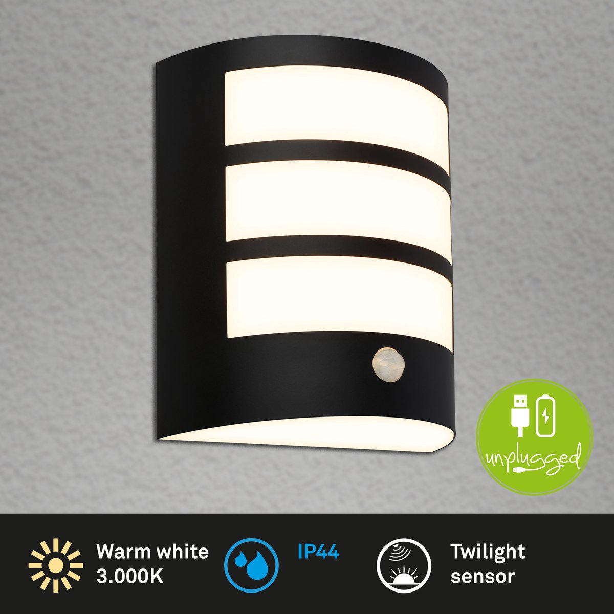 Briloner - LED-Wandleuchte Akku - Touch - Timer - Schwarz - Austauschbare Batterie - Austauschbare Platine - 18 x 15 x 7 cm - Schwarz