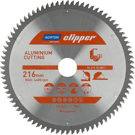 Norton-Serie – Kreissägeblatt für Aluminium – 216 mm – trapezförmige Flachzähne – 80 Zähne