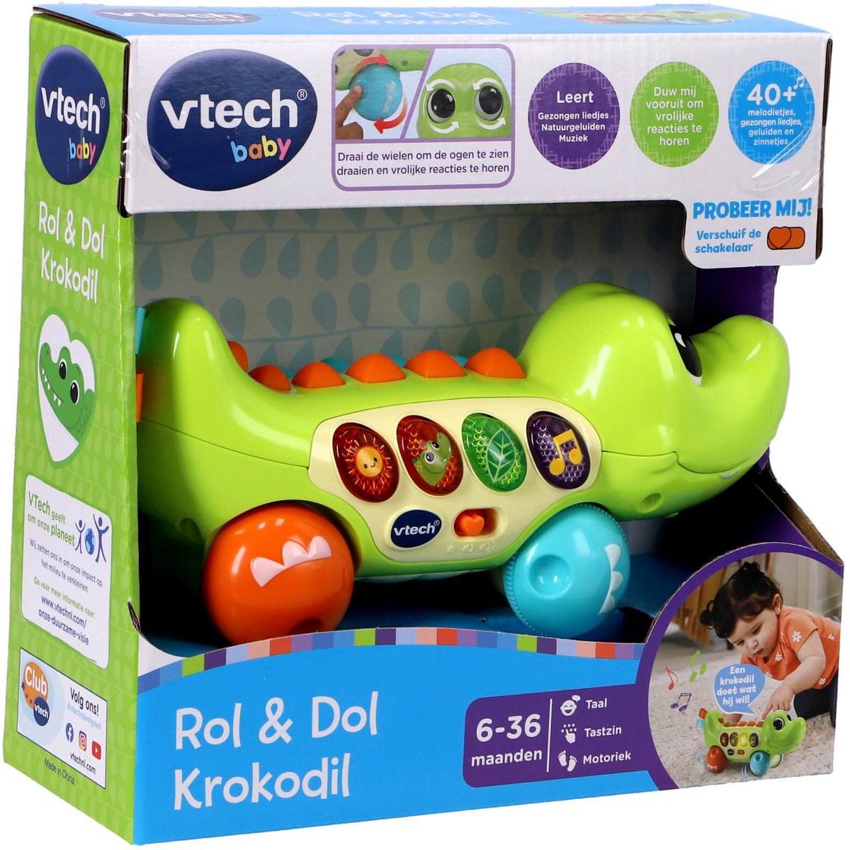 Vtech Baby Animal Friends Krokodil – Lernspielzeug für Babys – Aktivitätsroller mit Licht- und Soundeffekten – Geschenk – ab 6 Monaten