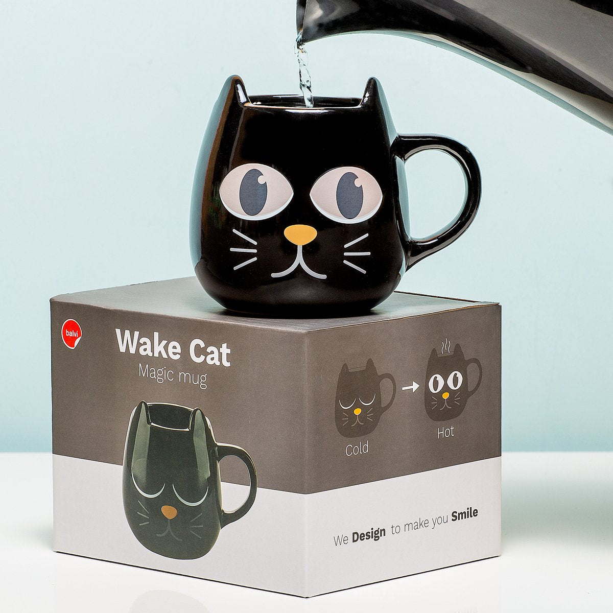 Balvi Bechertasche Katze wecken schwarze wärmeempfindliche Tasse
