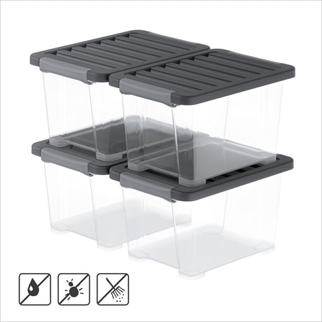 Rotho core pro - Aufbewahrungsboxen - 4er-Set - stapelbar - 15 ltr