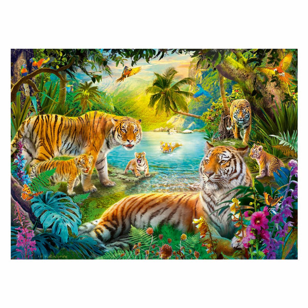 Ravensburger Puzzle Tigerfamilie in der Oase - 500 Teile.