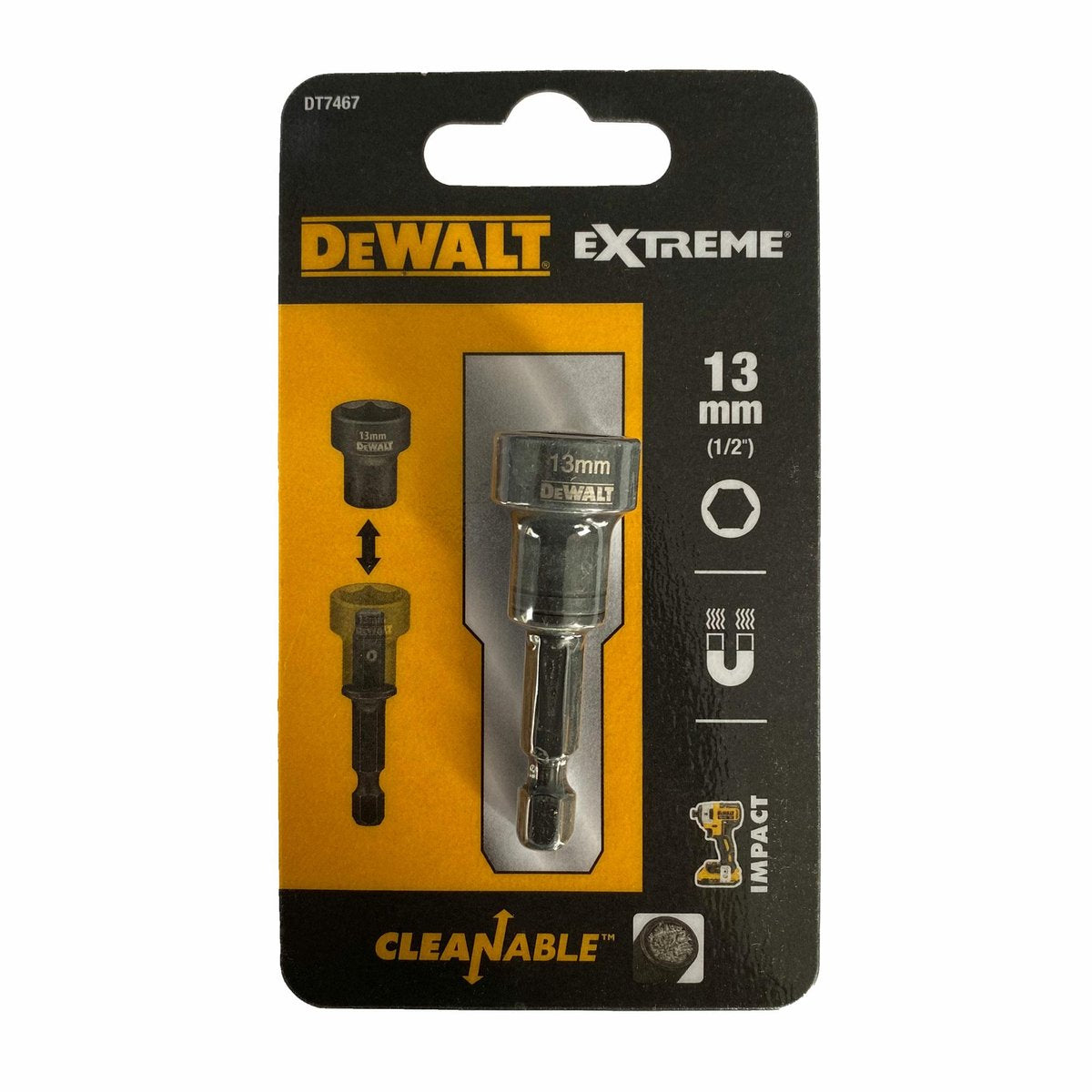 Dewalt dt7467-qz – selbstreinigender magnetischer Steckschlüssel – 13 mm – schlagfest – schlagfest