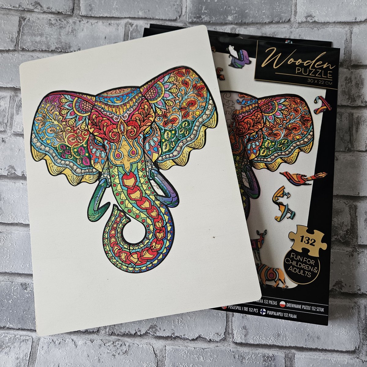 Grafix houten puzzel olifant | unieke puzzelstukjes in vorm van dieren | 137 puzzelstukjes | puzzel voor kinderen en volwassenen | formaat 30 x 22.5 cm | cadeau voor jong en oud