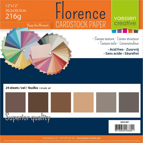 Florence vaessen creative cardstock, stevig kaartpapier 216g - bruin, 24 stuks. 30,5 x 30,5 cm