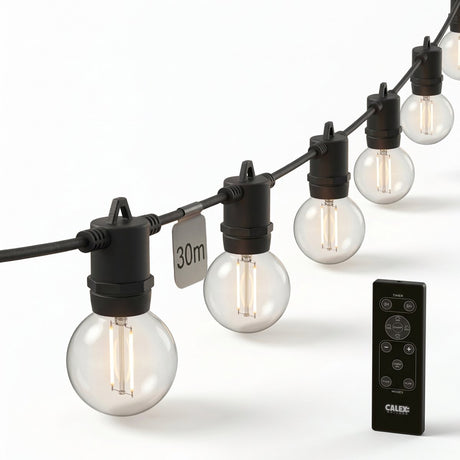 Calex vista lichtsnoer 30m - voor buiten - lichtslinger met 50 lampjes - warm wit licht - tuinverlichting met afstandsbediening - kerstverlichting