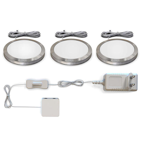 B.K. Leuchte - Untertischbeleuchtung - Küchenbeleuchtung - 3.000 K - 170 lm - ø5,9 cm - Silber - 3er-Set