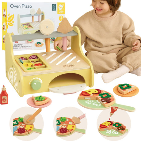Classic World Pizzaofen-Spielset aus Holz, 7-teilig.