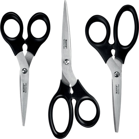 Leitz roestvrijstalen scharenset - 165 185 200 mm - met ergonomische handgreep - zwart