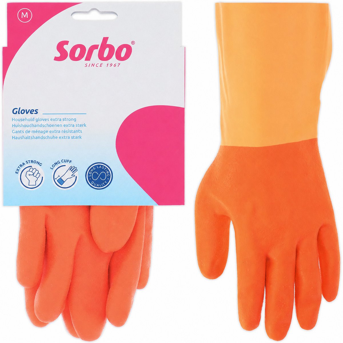 Sorbo Haushaltshandschuhe Strong M – Orange – Gummi-Reinigungshandschuhe mit Baumwollfutter