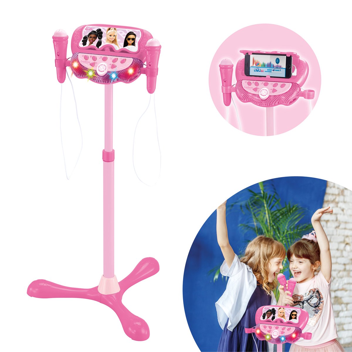 Lexibook Barbie verstellbarer Ständer mit 2 Mikrofonen mit Spracheffekten, Beleuchtung, Lautsprecher, Bluetooth