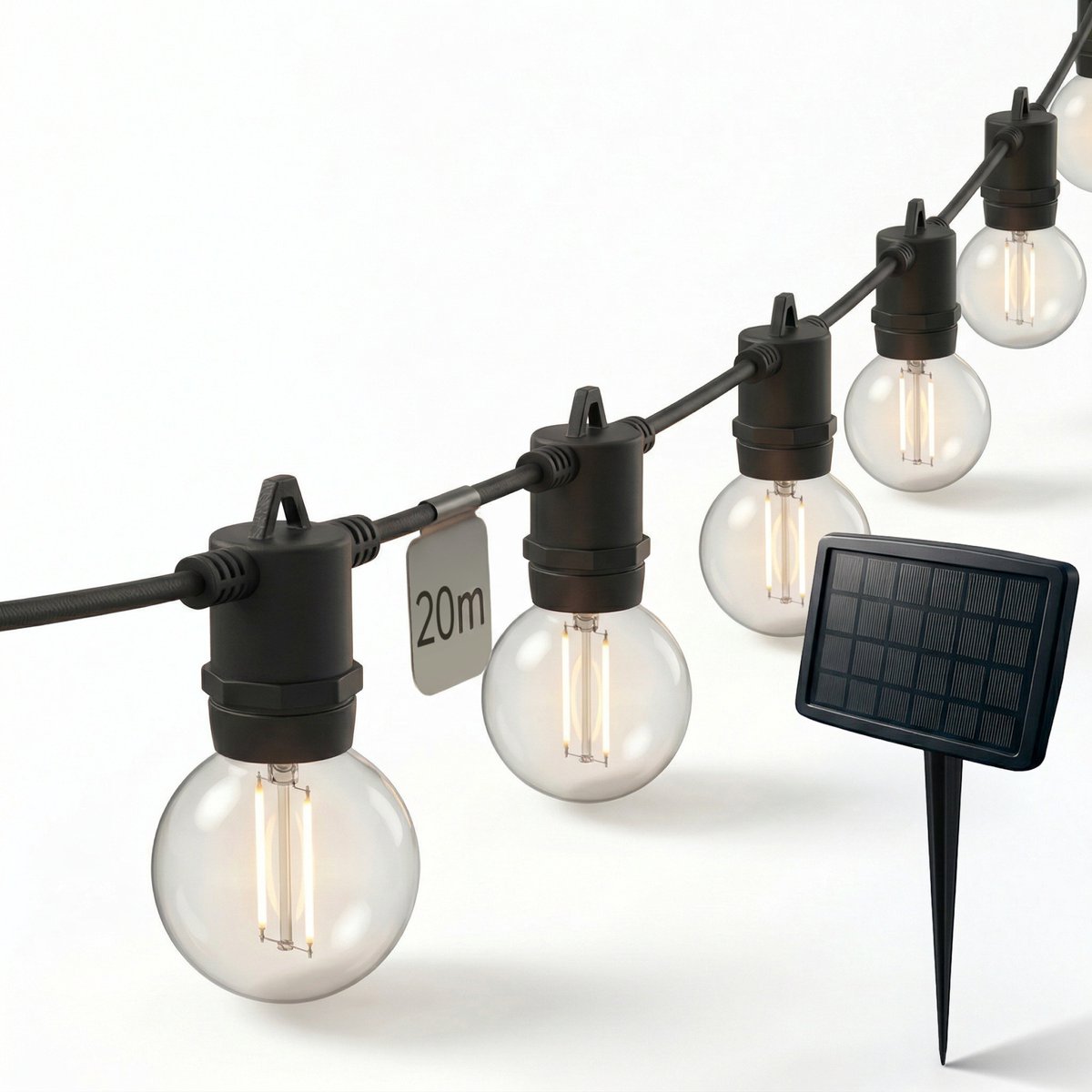 Calex vista solar lichtsnoer voor buiten 20 meter - led lichtslinger met 30 lampjes - warm wit licht - zonne-energie tuinverlichting - sfeerverlichting voor de kerstdagen
