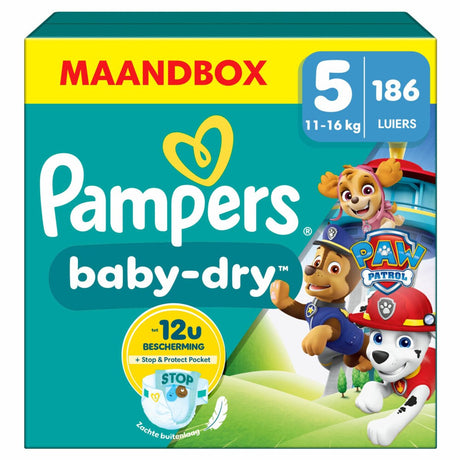 Pampers Baby-Dry Paw Patrol Edition Größe 5, 186 Windeln, 11 kg–16 kg