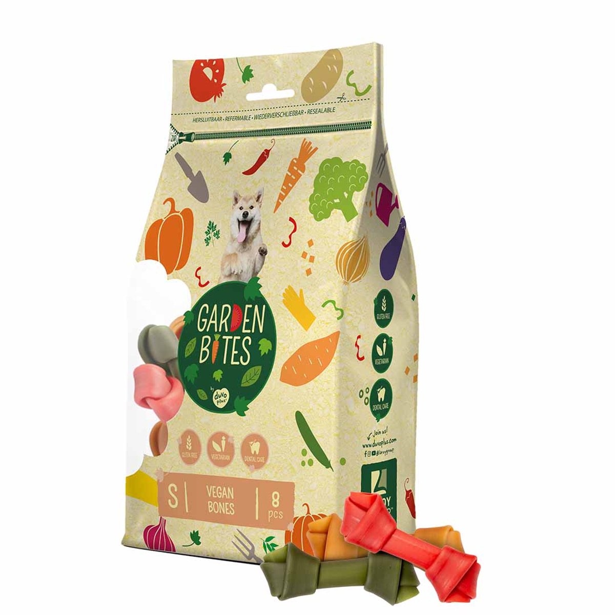 Garden Bites duvoplus – vegane Hundesnacks mit Knochen – Hundeleckerlis – vegetarisch, glutenfrei – klein 8 Stück