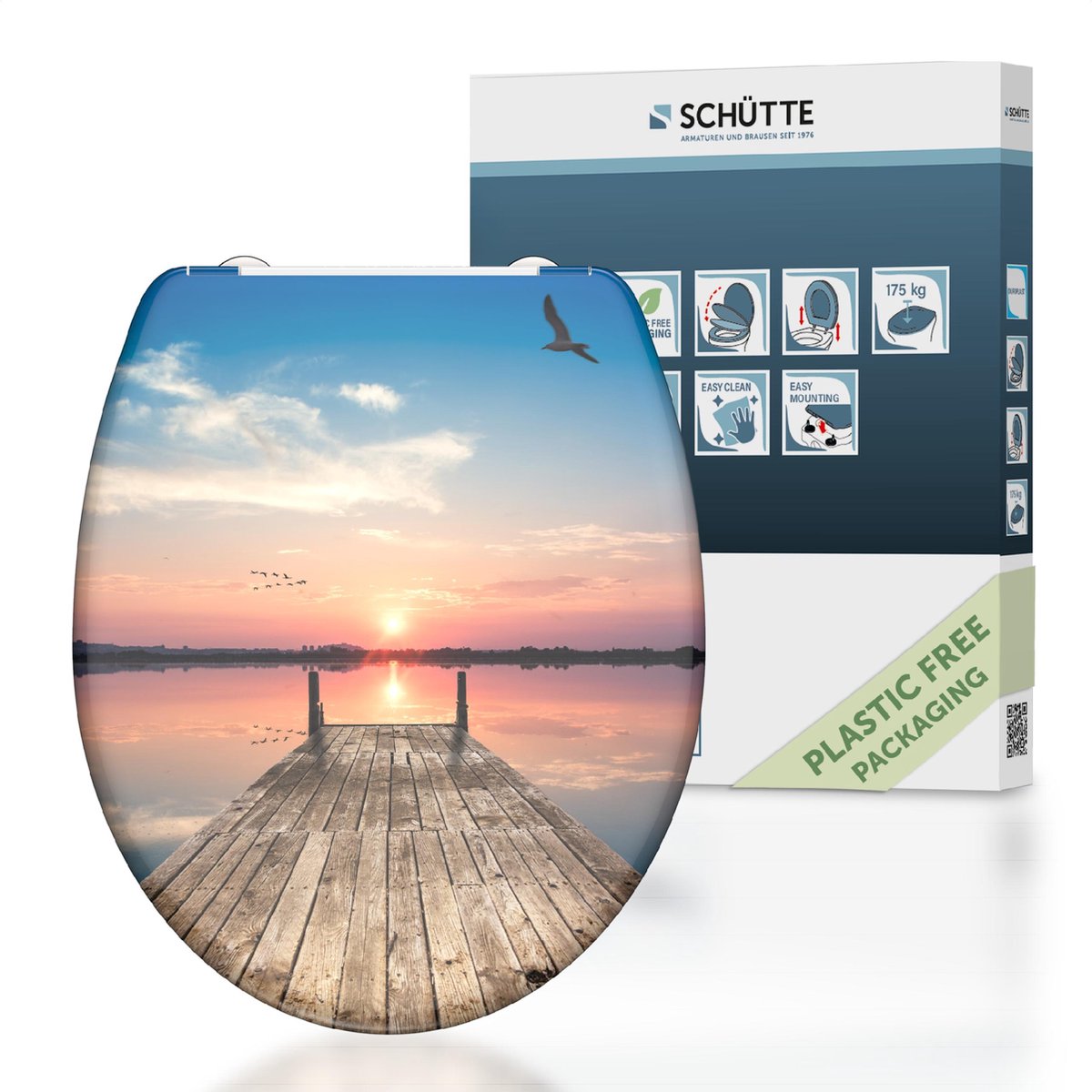 Schütte Toilettensitz mit weicher Kurzabnahme-Sonnenuntergang Himmel