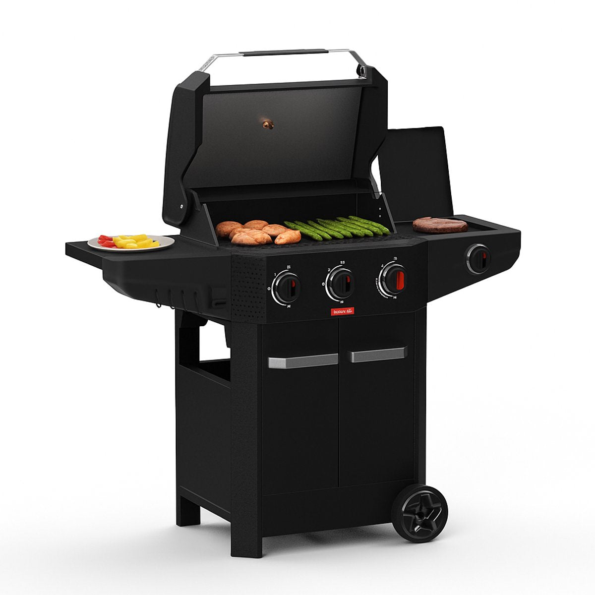 Barbecook Luca 312 Gasgrill mit Schrank und Seitenbrenner schwarz 133,4 x 60,3 x 112,3 cm