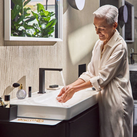 Hansgrohe tecturis e – Waschtischarmatur – 2-Loch – Kaltstart energiesparend – mit Ablaufgarnitur – Größe 150 mm – Bronze gebürstet