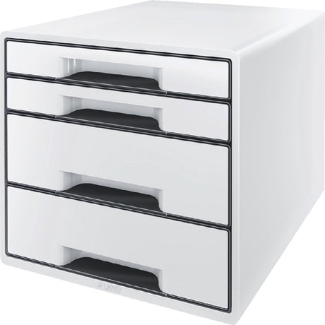 Leitz Wow Cube Schubladenelement mit 4 Schubladen – Aufbewahrung mit Fächern – für Büro und Heimarbeit – ideal für das Heimbüro – Weißgrau