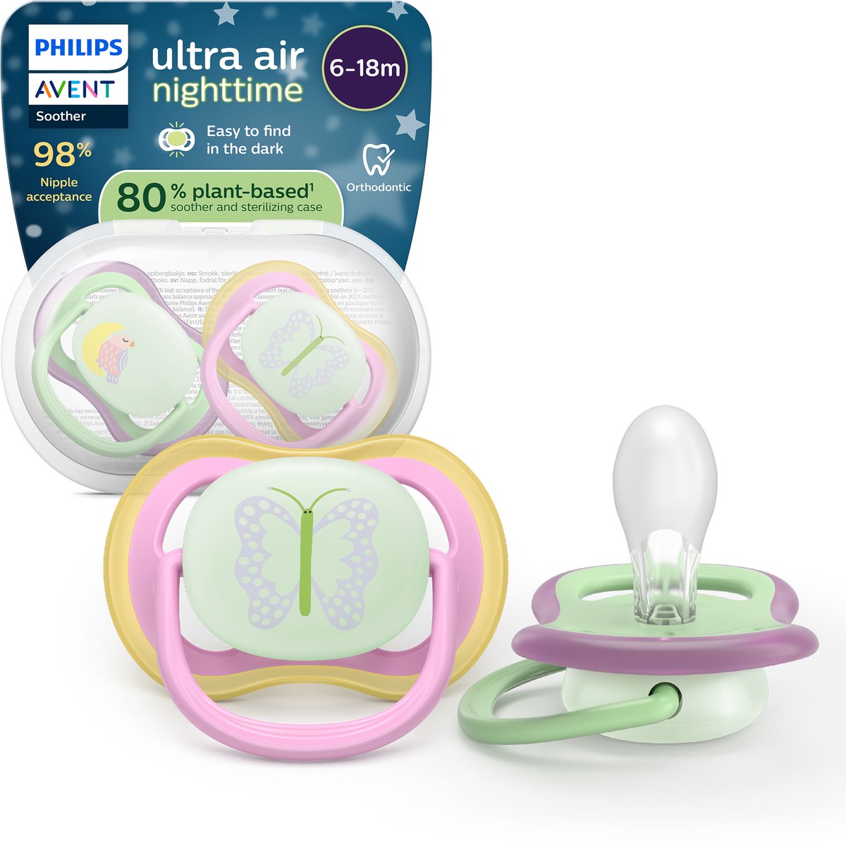 Philips avent ultra air night – glow-in-the-dark fopspeen –(6-18 mnd) extra luchtopeningen – 2 stuks - scf376 29